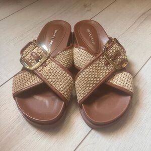 Marc Fisher Brown Woven Sandals with Gold Buckle